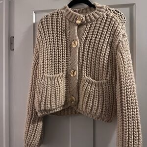 Zara Chunky Knit Sweater Matte Gold Buttons